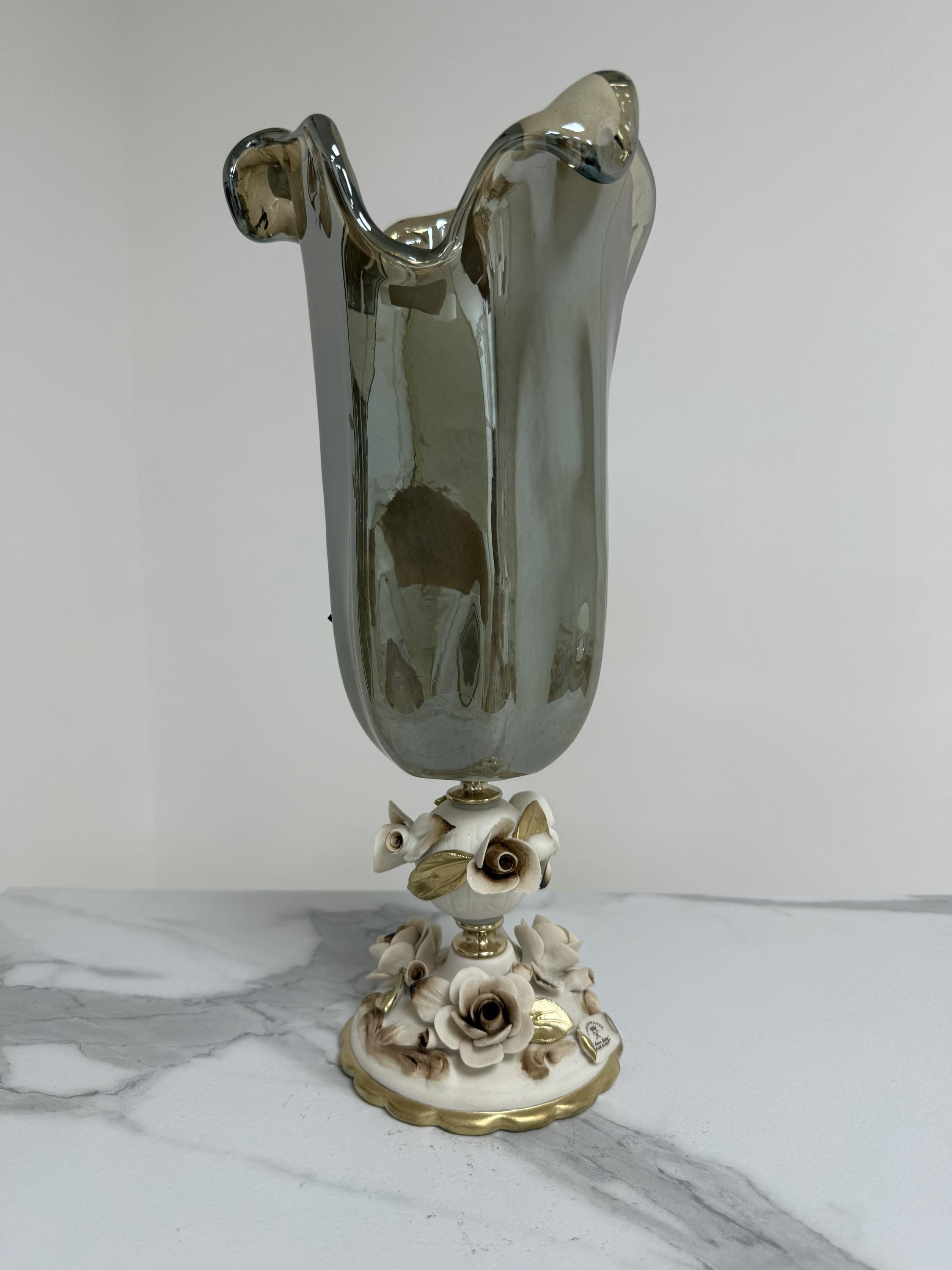 Murano Glass Vase | Certified Murano Glass | Made in Italy | Decorative Vase | Collection White Crystal