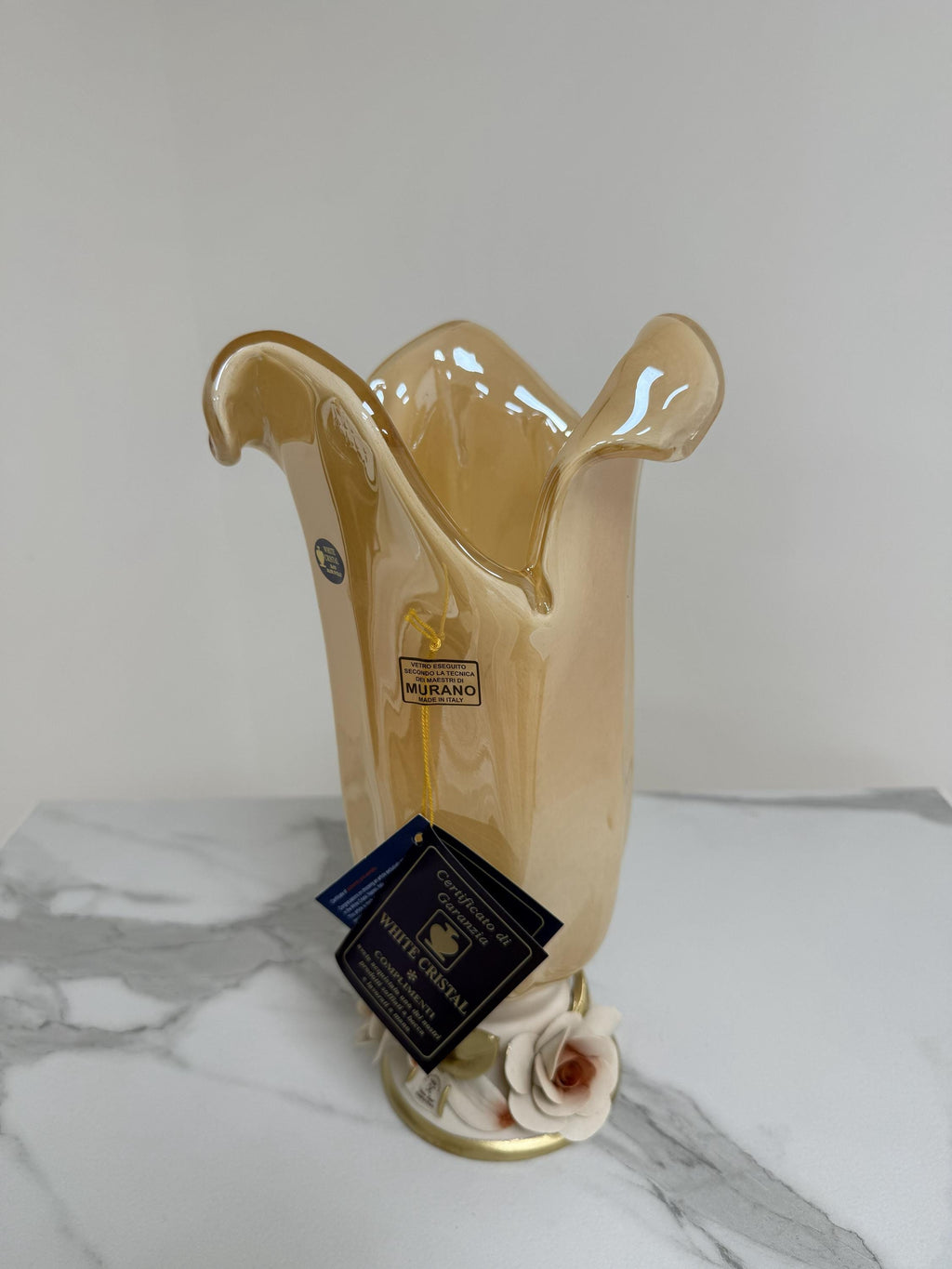 Murano Glass Vase | Certified Murano Glass | Made in Italy | Decorative Vase | Collection White Crystal