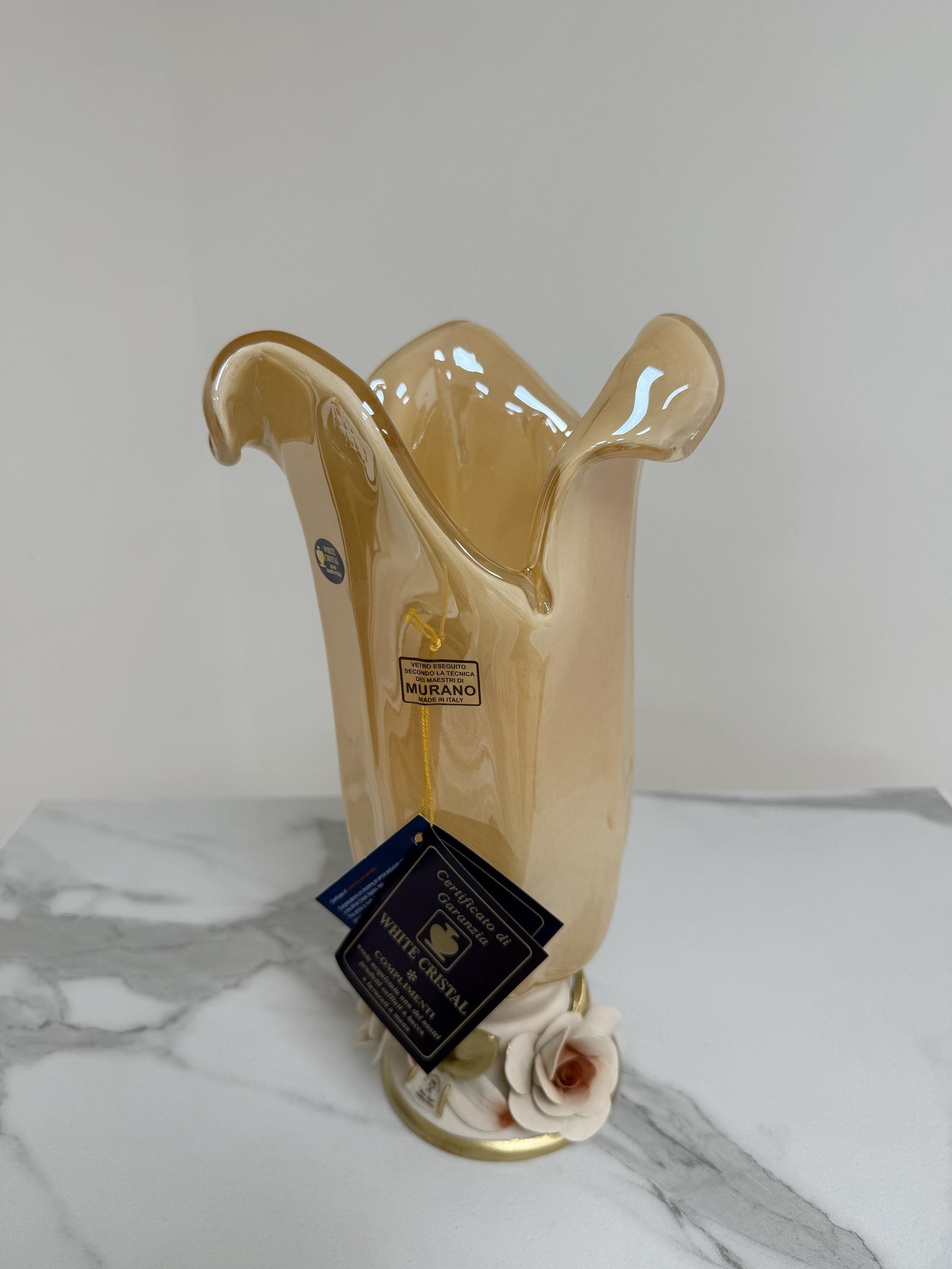 Murano Glass Vase | Certified Murano Glass | Made in Italy | Decorative Vase | Collection White Crystal