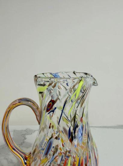 MurArt Brocca in Vetro di Murano Collezione Decoro MG B12 con manico coloratoml 1000 Altezza 20 cm