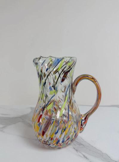 MurArt Brocca in Vetro di Murano Collezione Decoro MG B12 con manico coloratoml 1000 Altezza 20 cm