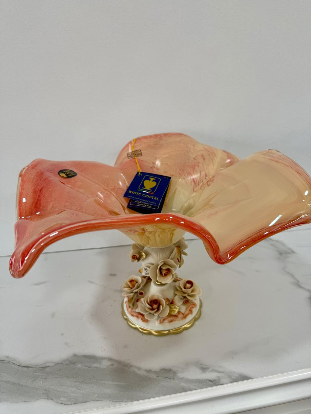 Murano Glass Centerpiece | Certified Murano Glass | Made in Italy | Table Decoration | Collection White Crystal