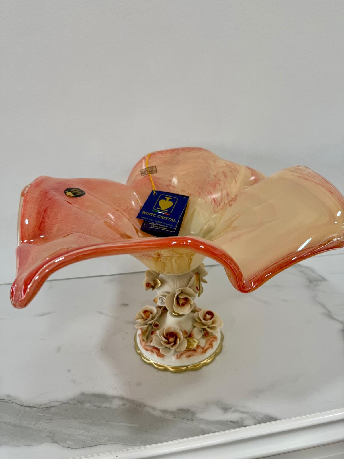Murano Glass Centerpiece | Certified Murano Glass | Made in Italy | Table Decoration | Collection White Crystal