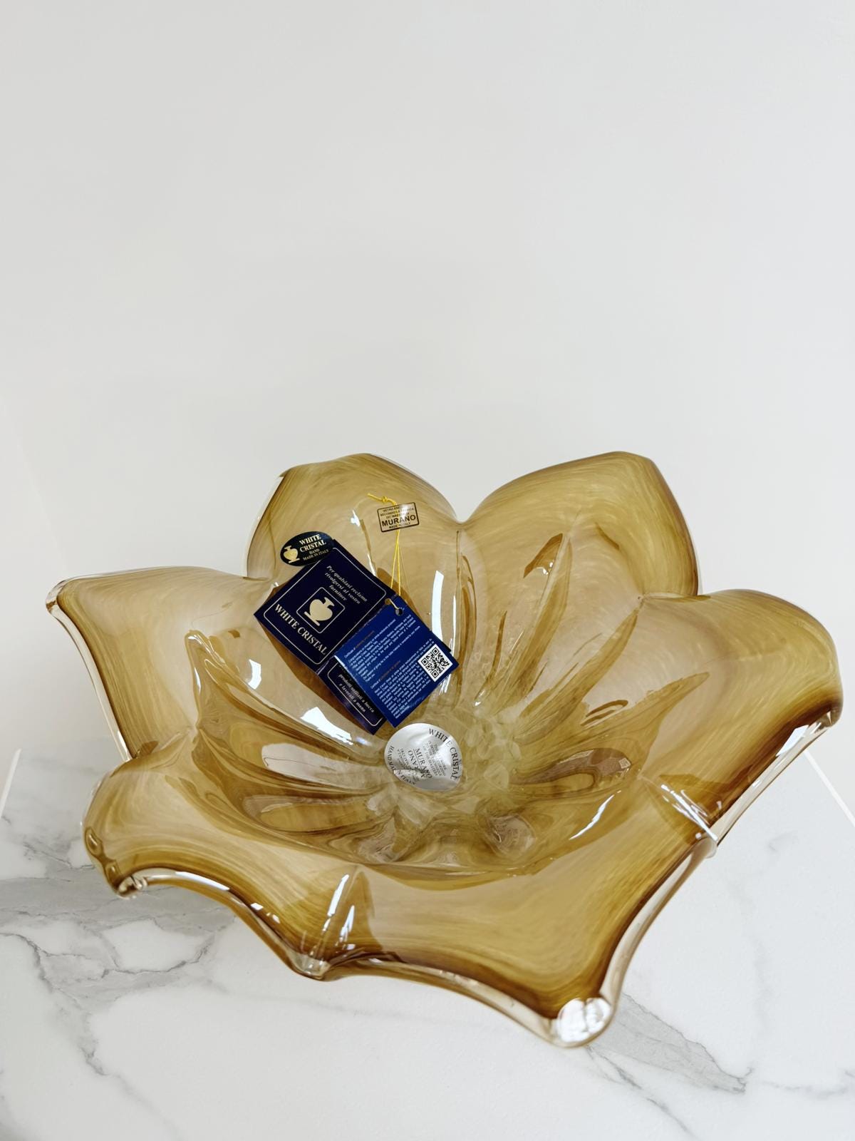 Murano Glass Centerpiece | Certified Murano Glass | Made in Italy | Table Decoration | Collection White Crystal