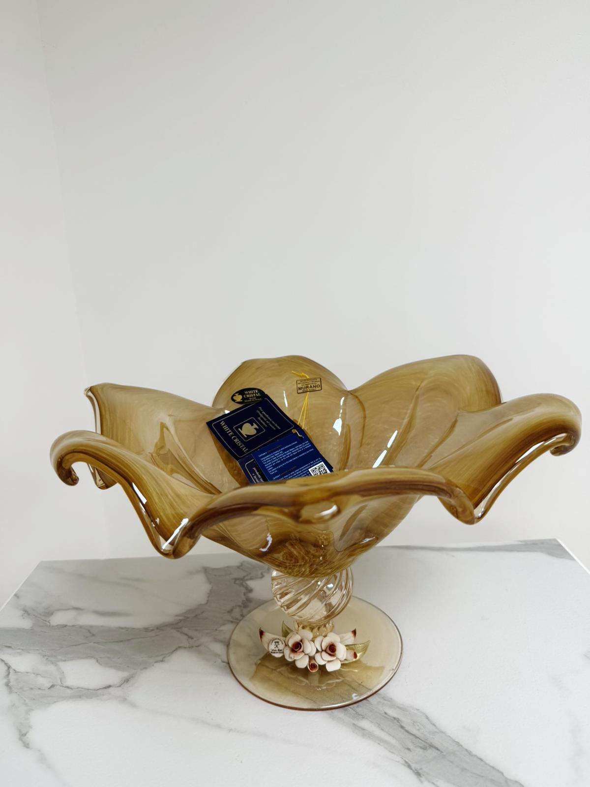 Murano Glass Centerpiece | Certified Murano Glass | Made in Italy | Table Decoration | Collection White Crystal