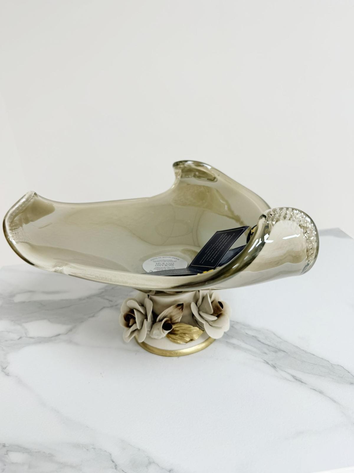 Murano Glass Centerpiece | Certified Murano Glass | Made in Italy | Table Decoration | Collection White Crystal
