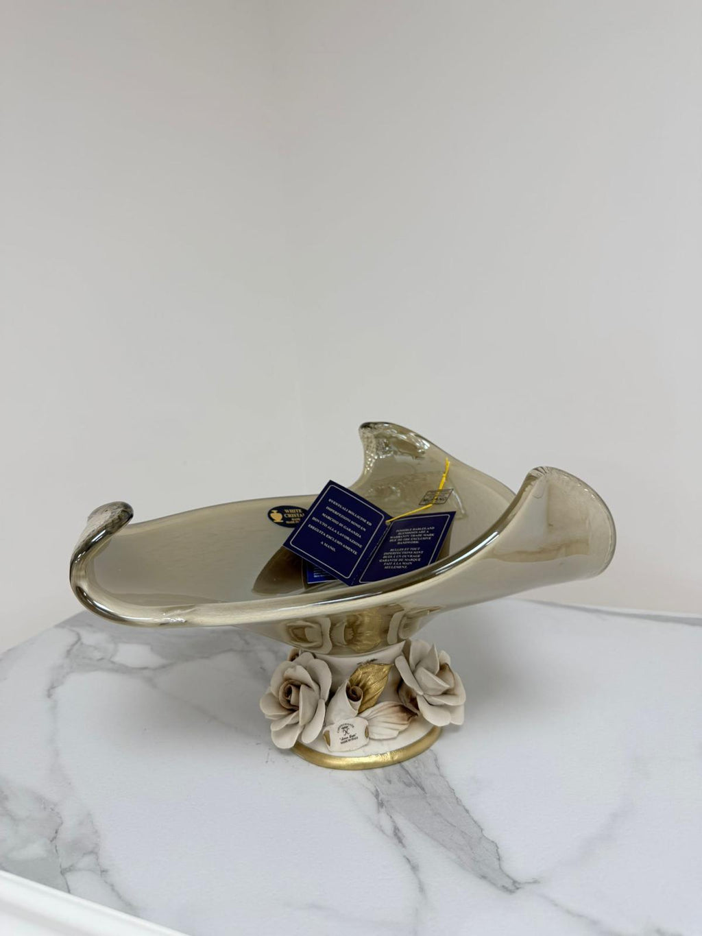 Murano Glass Centerpiece | Certified Murano Glass | Made in Italy | Table Decoration | Collection White Crystal
