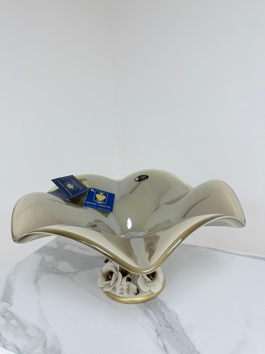 Murano Glass Centerpiece | Certified Murano Glass | Made in Italy | Table Decoration | Collection White Crystal