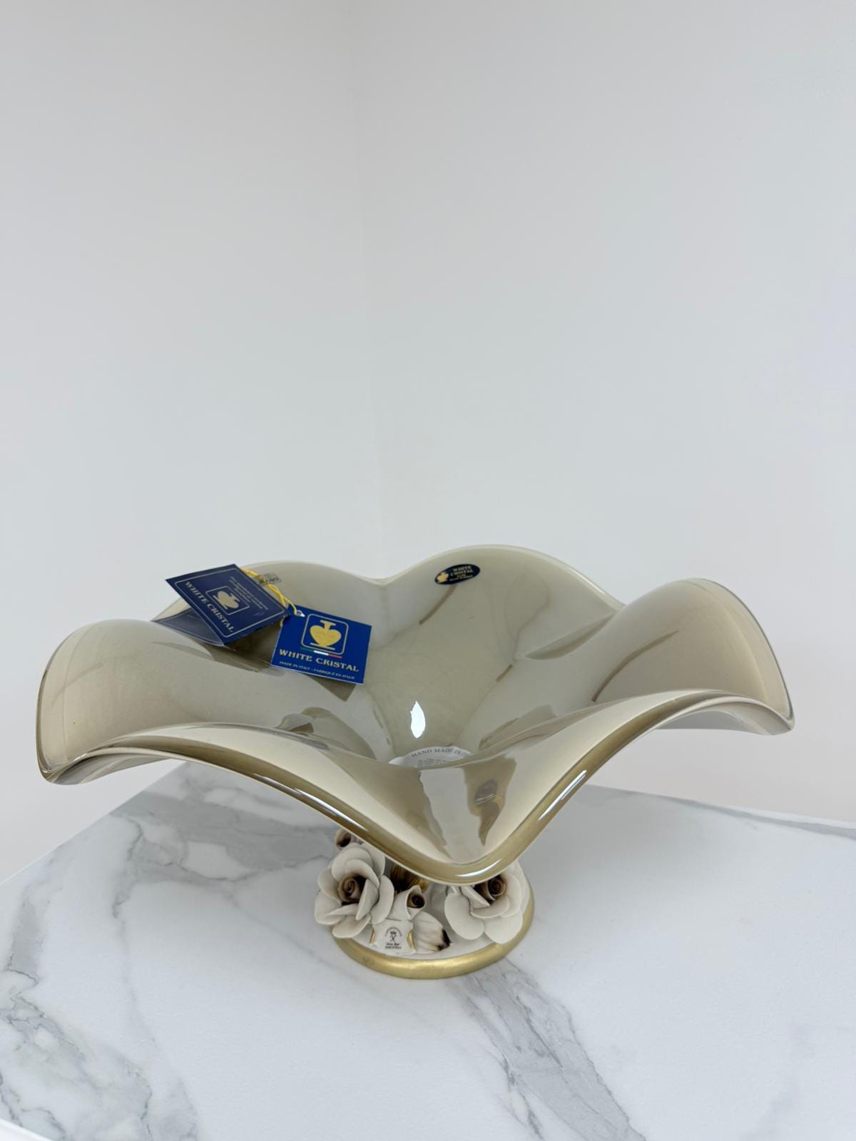 Murano Glass Centerpiece | Certified Murano Glass | Made in Italy | Table Decoration | Collection White Crystal