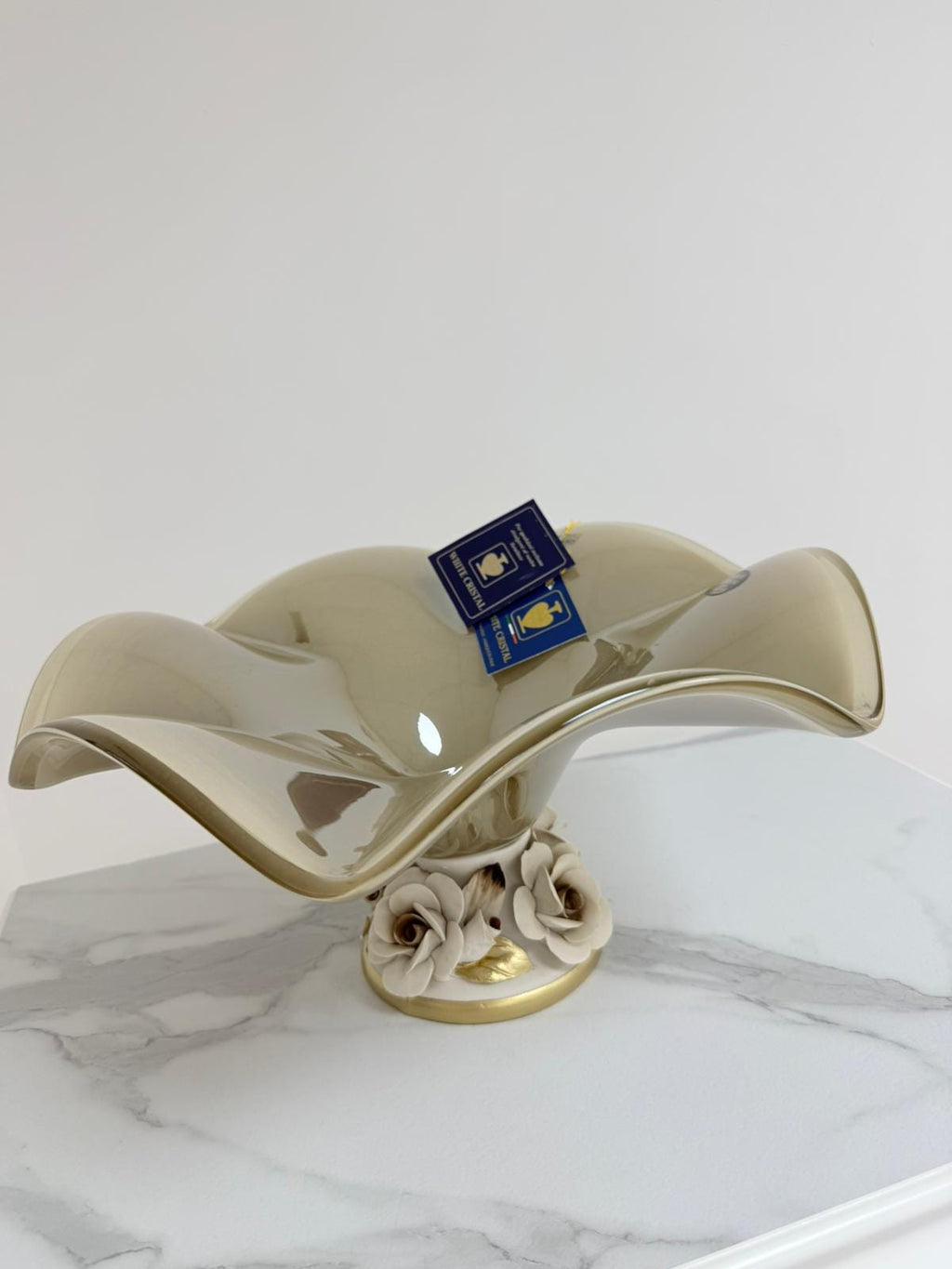 Murano Glass Centerpiece | Certified Murano Glass | Made in Italy | Table Decoration | Collection White Crystal
