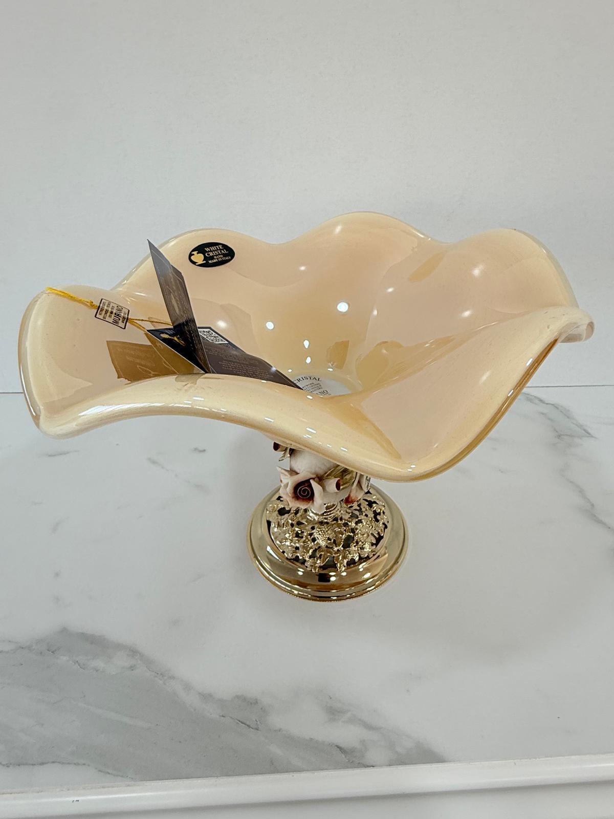 Murano Glass Centerpiece | Certified Murano Glass | Made in Italy | Table Decoration | Collection White Crystal