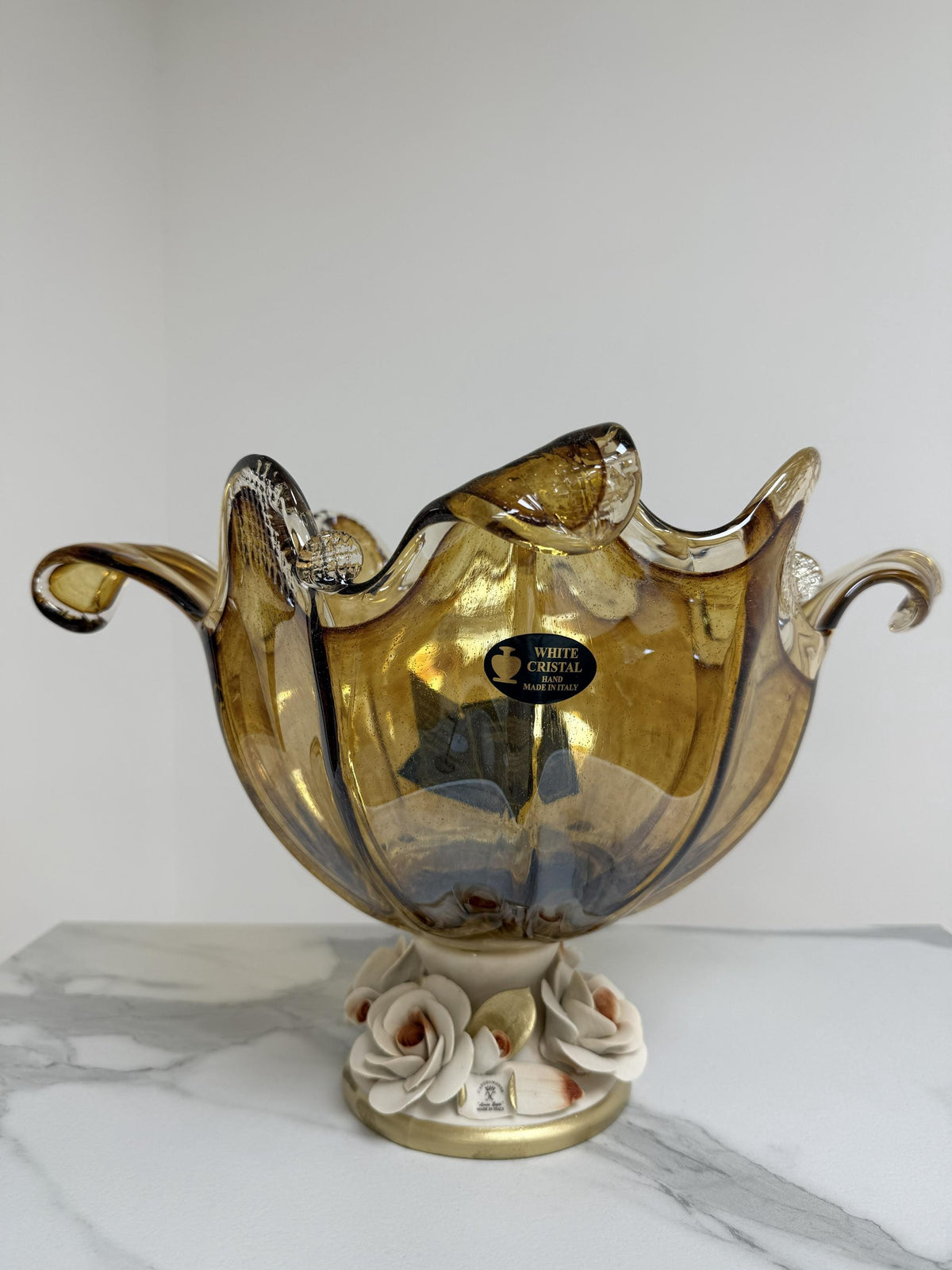 Murano Glass Centerpiece | Certified Murano Glass | Made in Italy | Table Decoration | Collection White Crystal