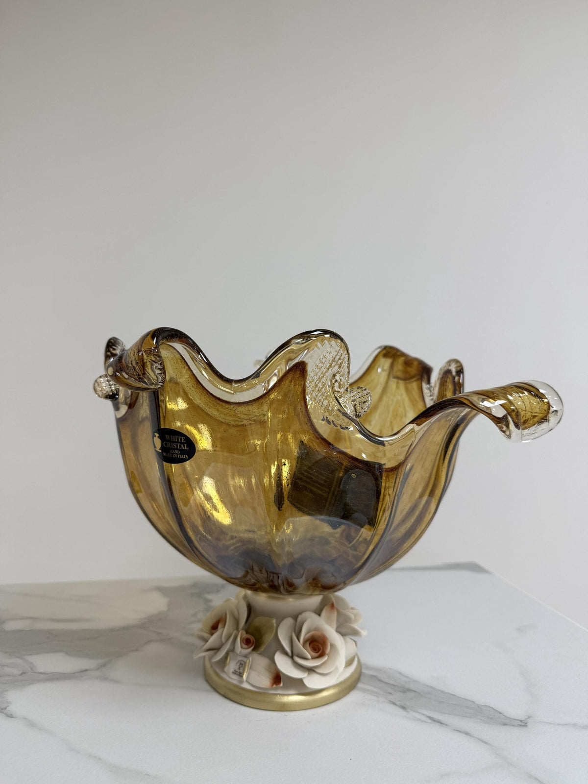 Murano Glass Centerpiece | Certified Murano Glass | Made in Italy | Table Decoration | Collection White Crystal