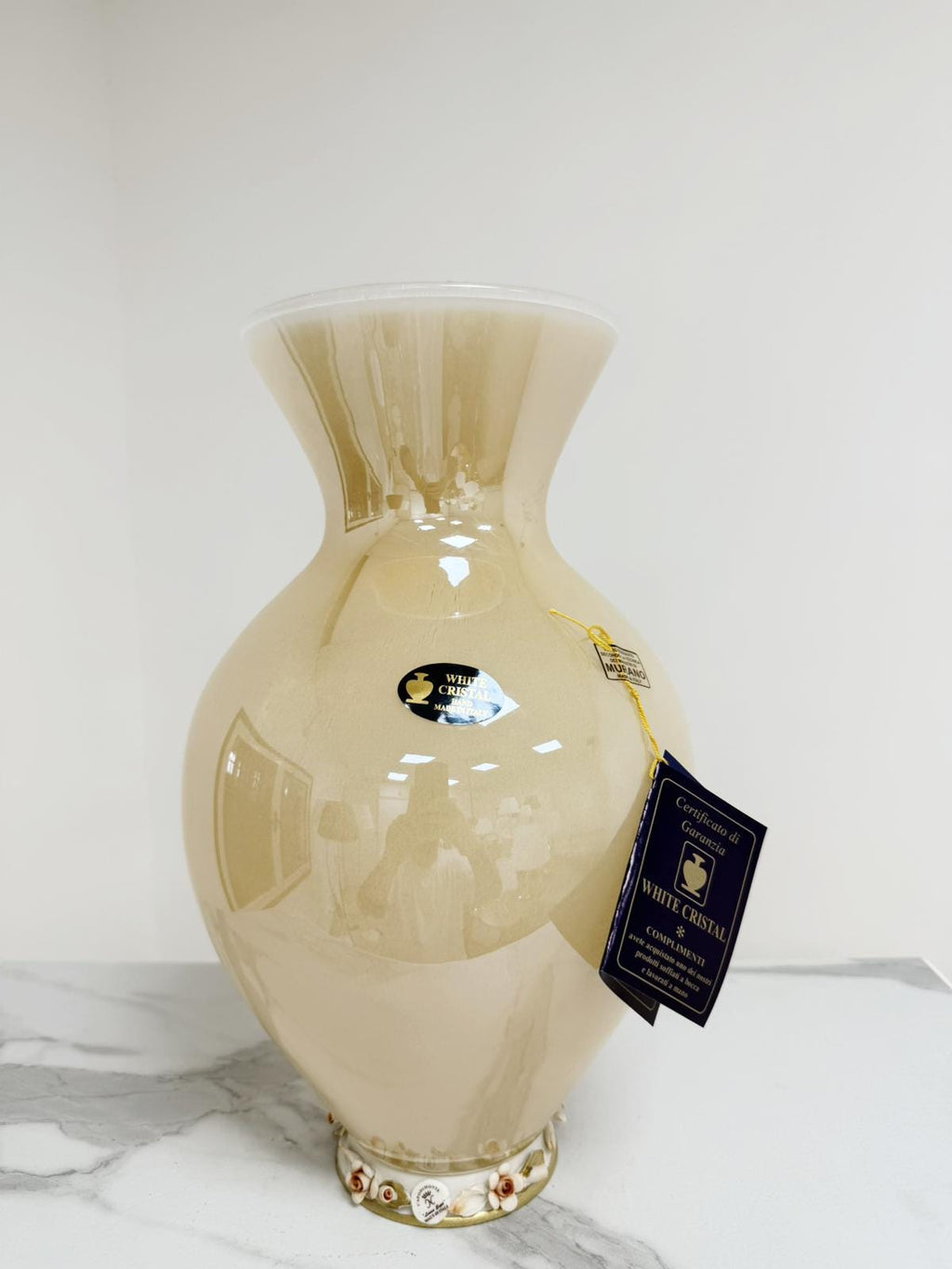 Murano Glass Vase | Certified Murano Glass | Made in Italy | Decorative Vase | Collection White Crystal