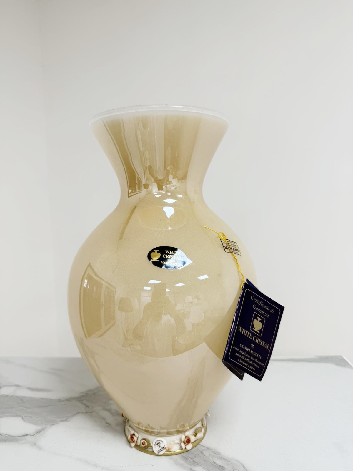 Murano Glass Vase | Certified Murano Glass | Made in Italy | Decorative Vase | Collection White Crystal