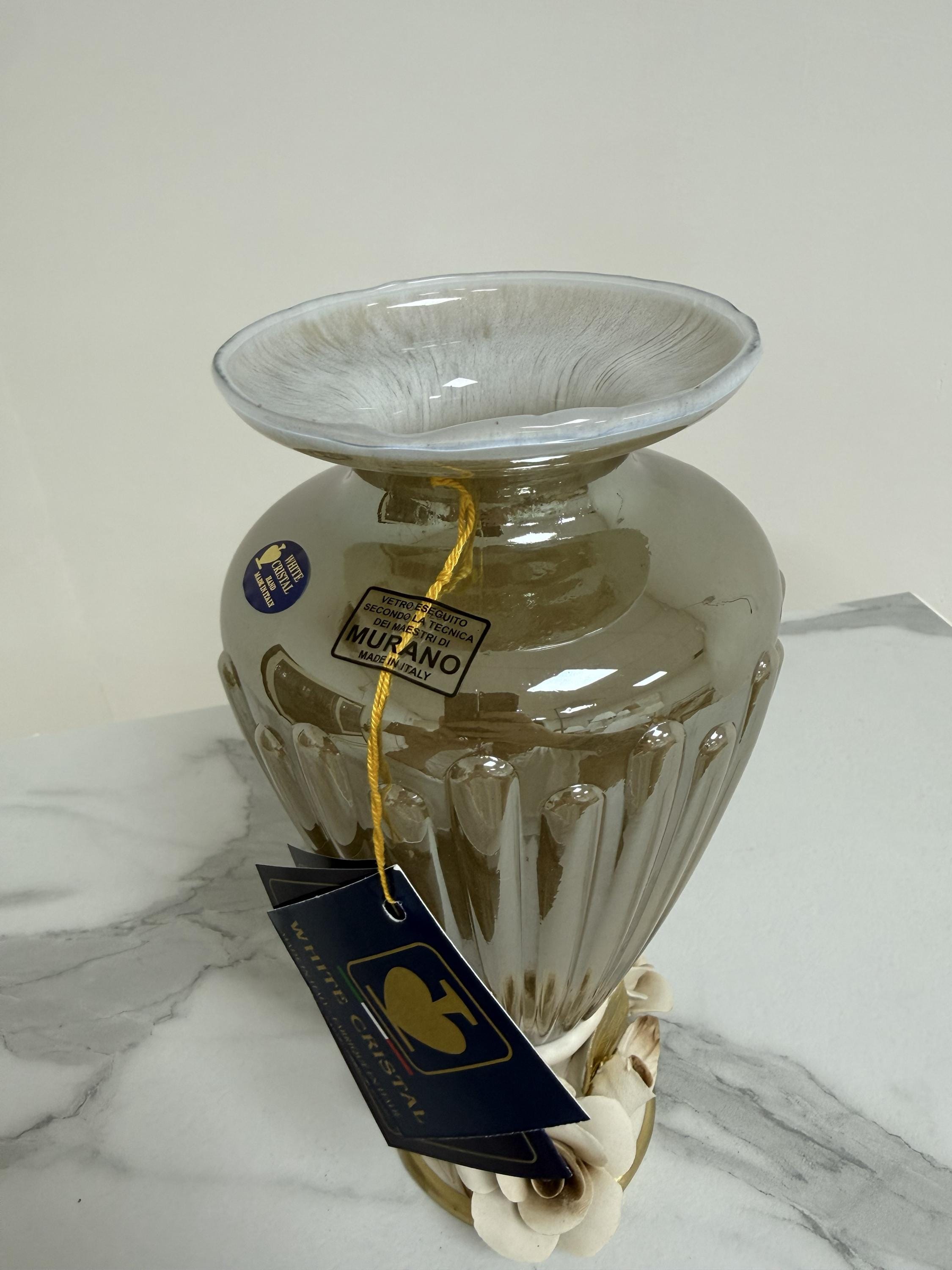 Murano Glass Vase | Certified Murano Glass | Made in Italy | Decorative Vase | Collection White Crystal