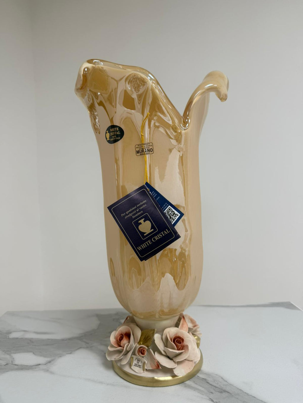 Murano Glass Vase | Certified Murano Glass | Made in Italy | Decorative Vase | Collection White Crystal