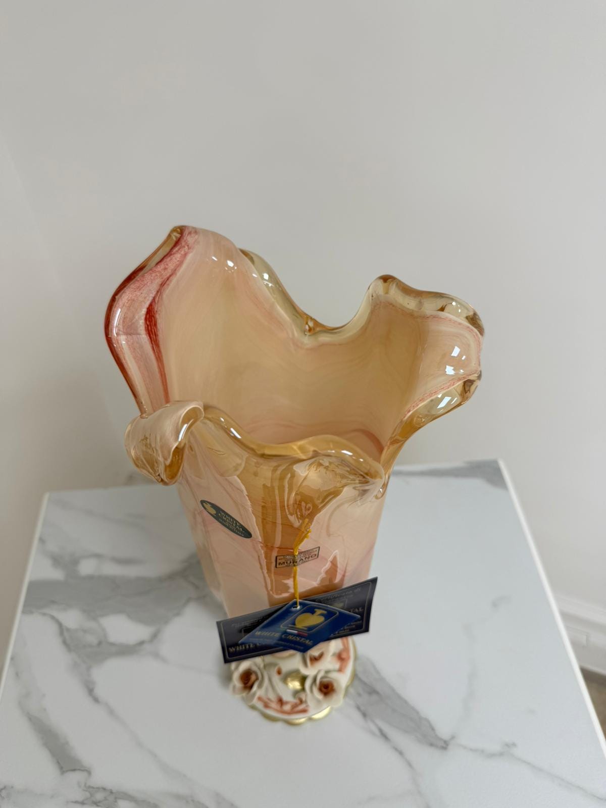 Murano Glass Vase | Certified Murano Glass | Made in Italy | Decorative Vase | Collection White Crystal