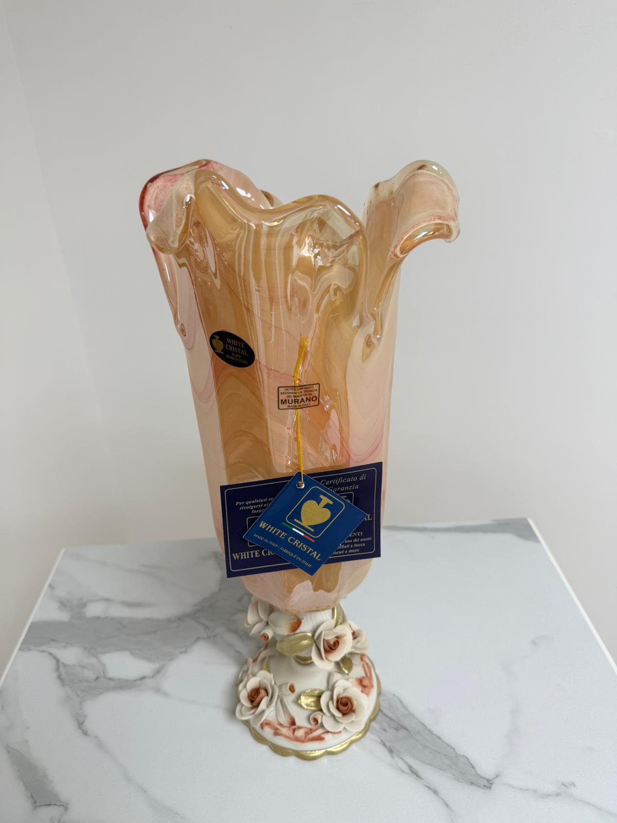Murano Glass Vase | Certified Murano Glass | Made in Italy | Decorative Vase | Collection White Crystal