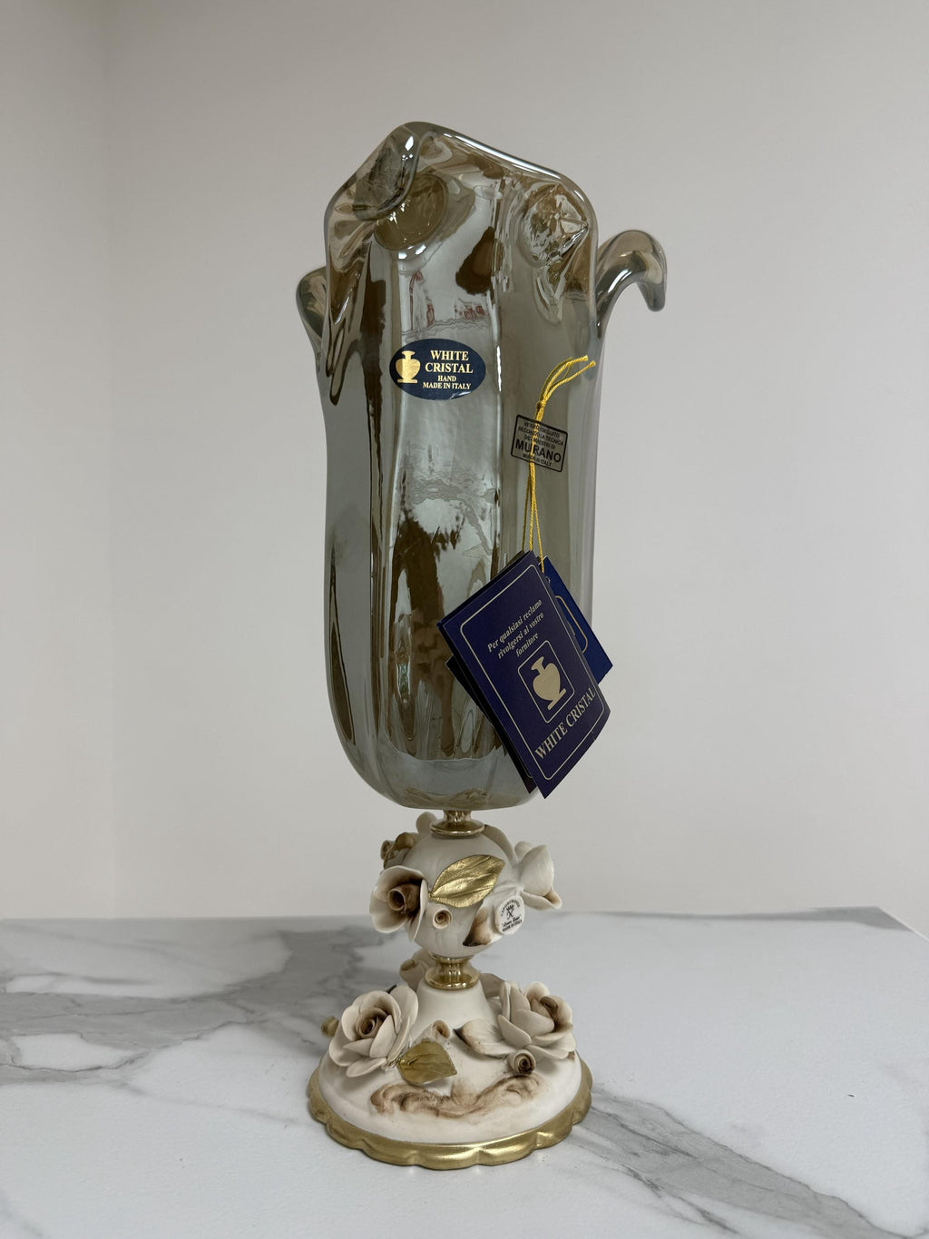 Murano Glass Vase | Certified Murano Glass | Made in Italy | Decorative Vase | Collection White Crystal