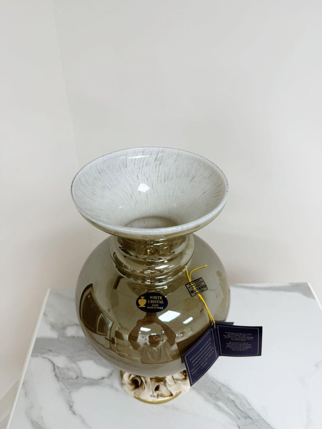 Murano Glass Vase | Certified Murano Glass | Made in Italy | Decorative Vase | Collection White Crystal