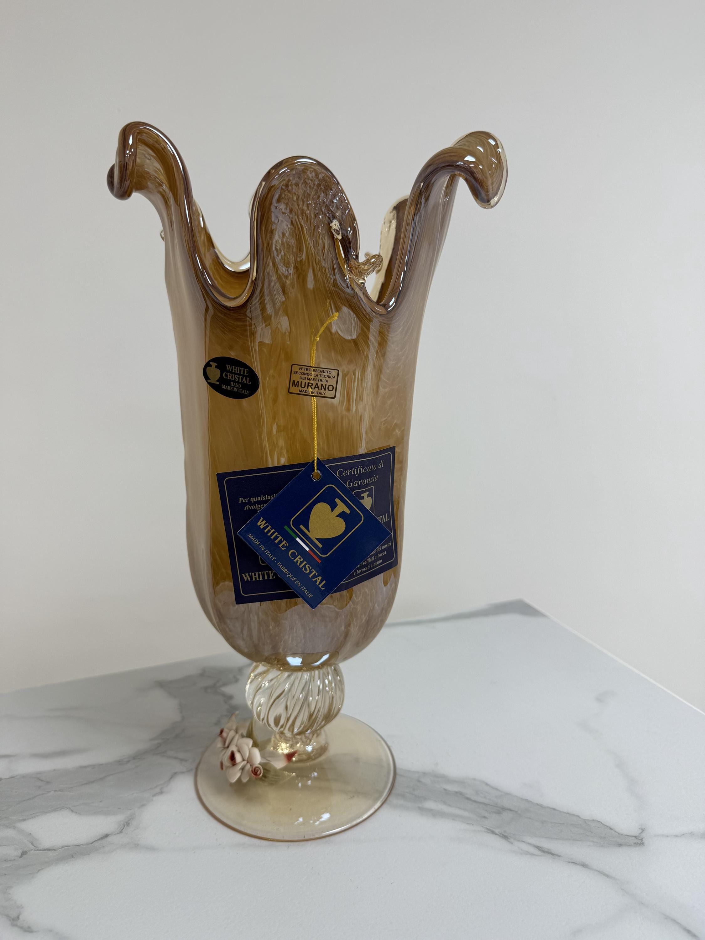 Murano Glass Vase | Certified Murano Glass | Made in Italy | Decorative Vase | Collection White Crystal