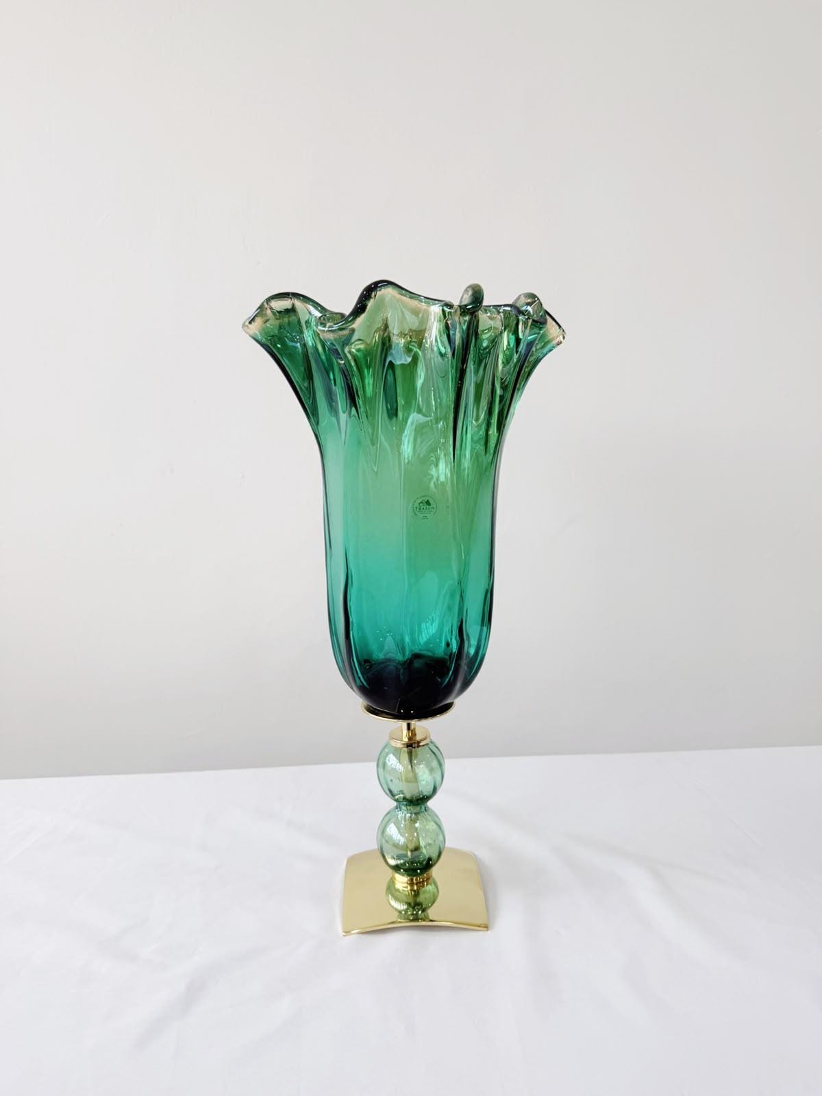 Murano Glass Vase | Certified Murano Glass | Made in Italy | Decorative Vase | Collection Pasta di Vetro Verde con base