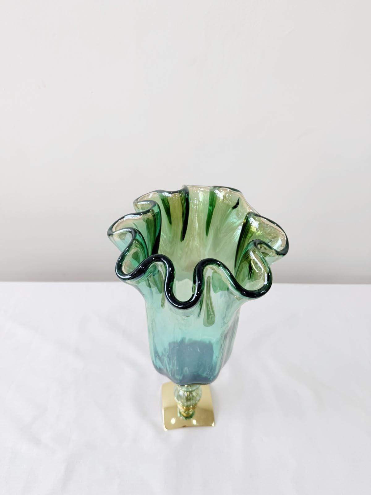 Murano Glass Vase | Certified Murano Glass | Made in Italy | Decorative Vase | Collection Pasta di Vetro Verde con base