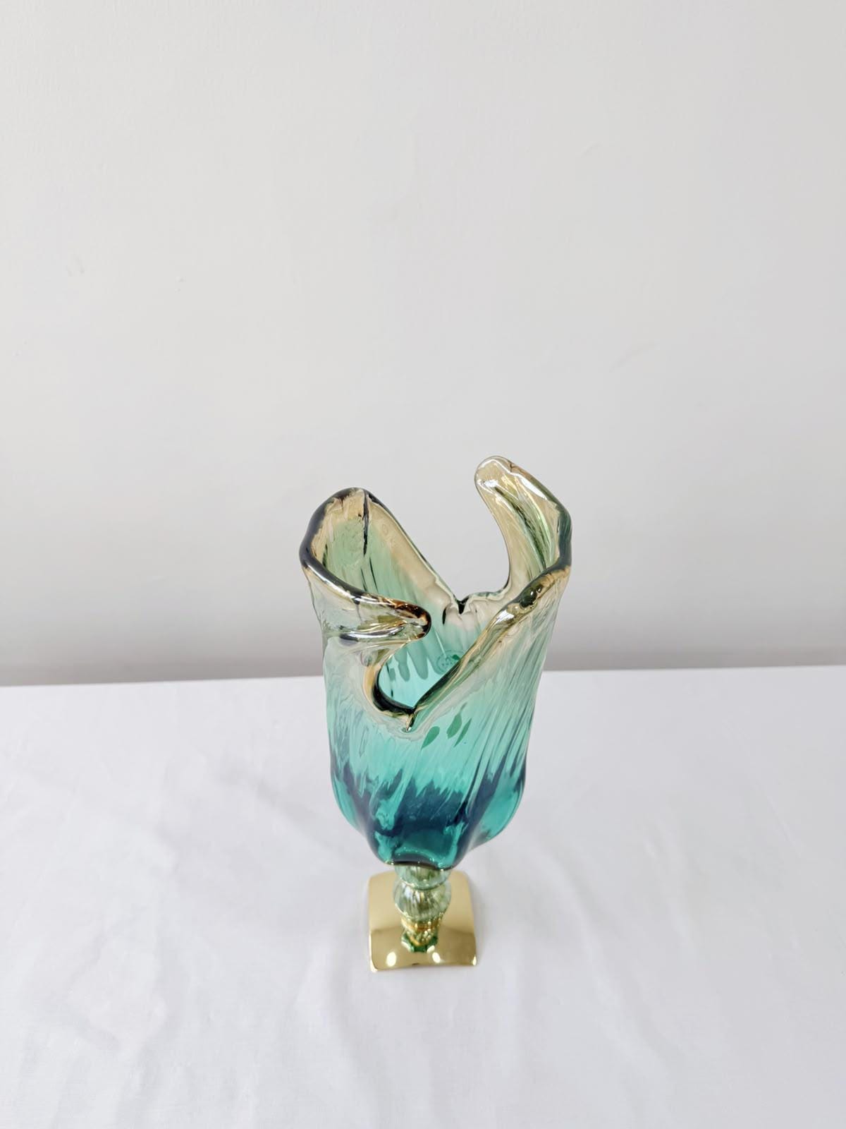 Murano Glass Vase | Certified Murano Glass | Made in Italy | Decorative Vase | Collection Pasta di Vetro Verde con base