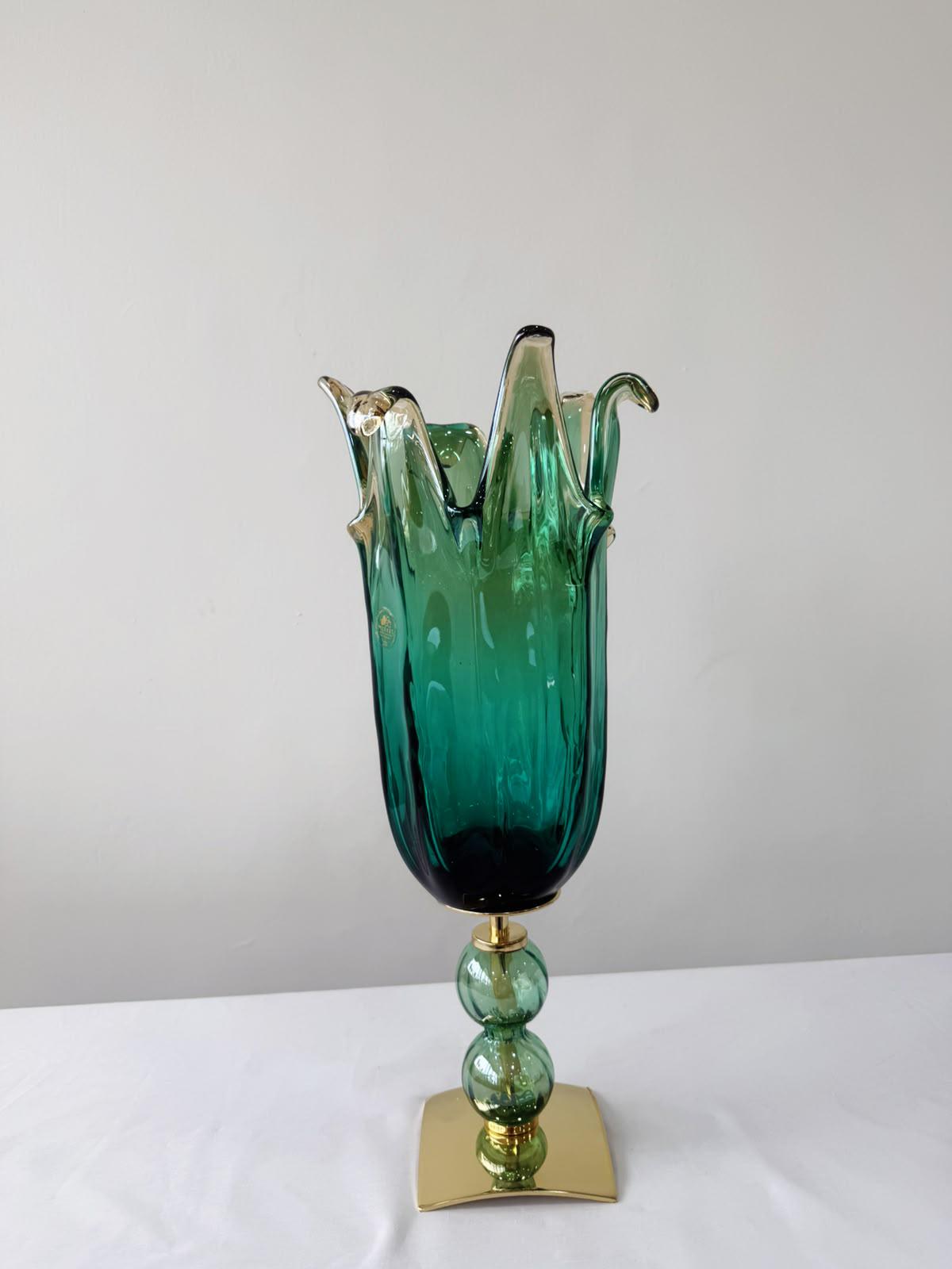 Murano Glass Vase | Certified Murano Glass | Made in Italy | Decorative Vase | Collection Pasta di Vetro Verde con base