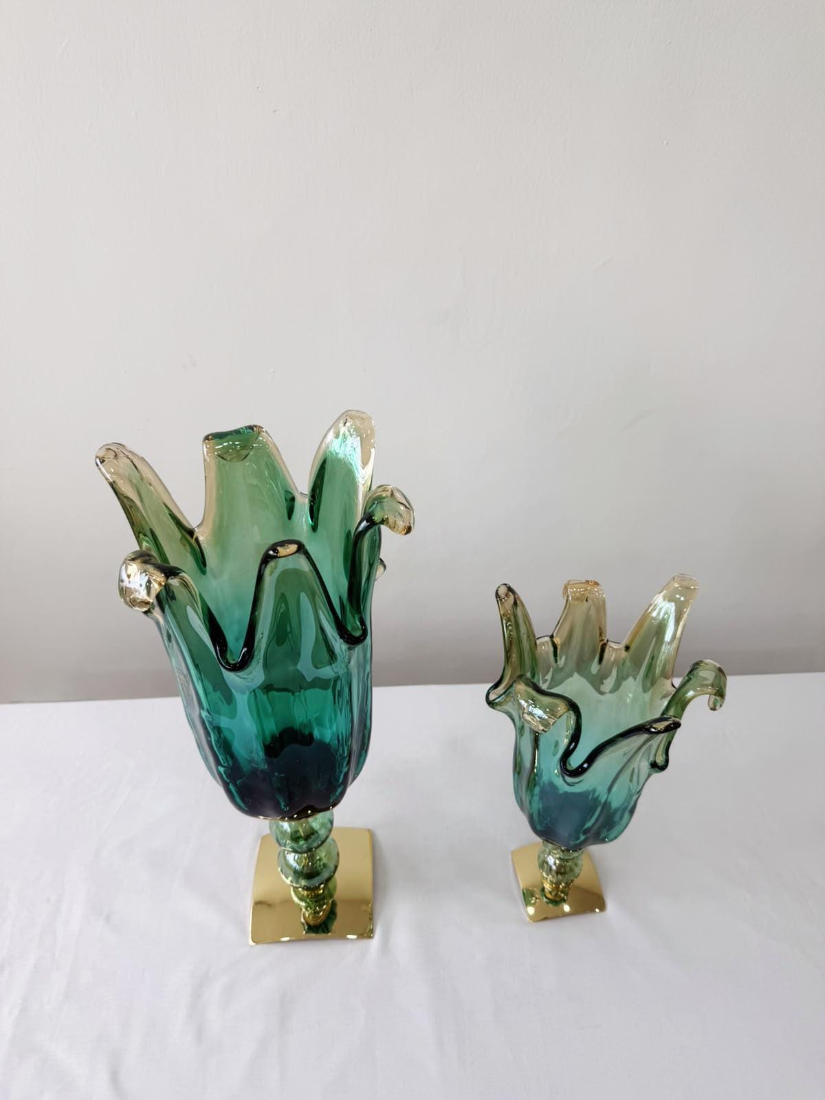 Murano Glass Vase | Certified Murano Glass | Made in Italy | Decorative Vase | Collection Pasta di Vetro Verde con base