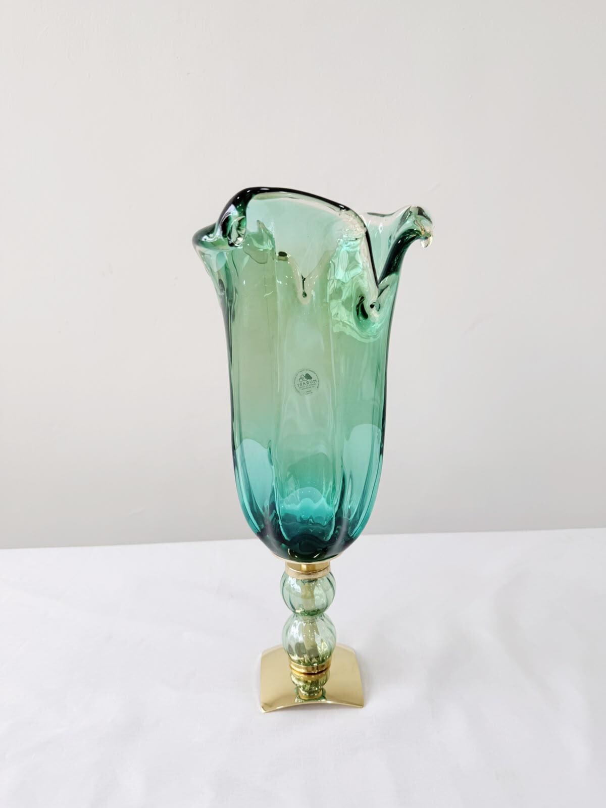 Murano Glass Vase | Certified Murano Glass | Made in Italy | Decorative Vase | Collection Pasta di Vetro Verde con base