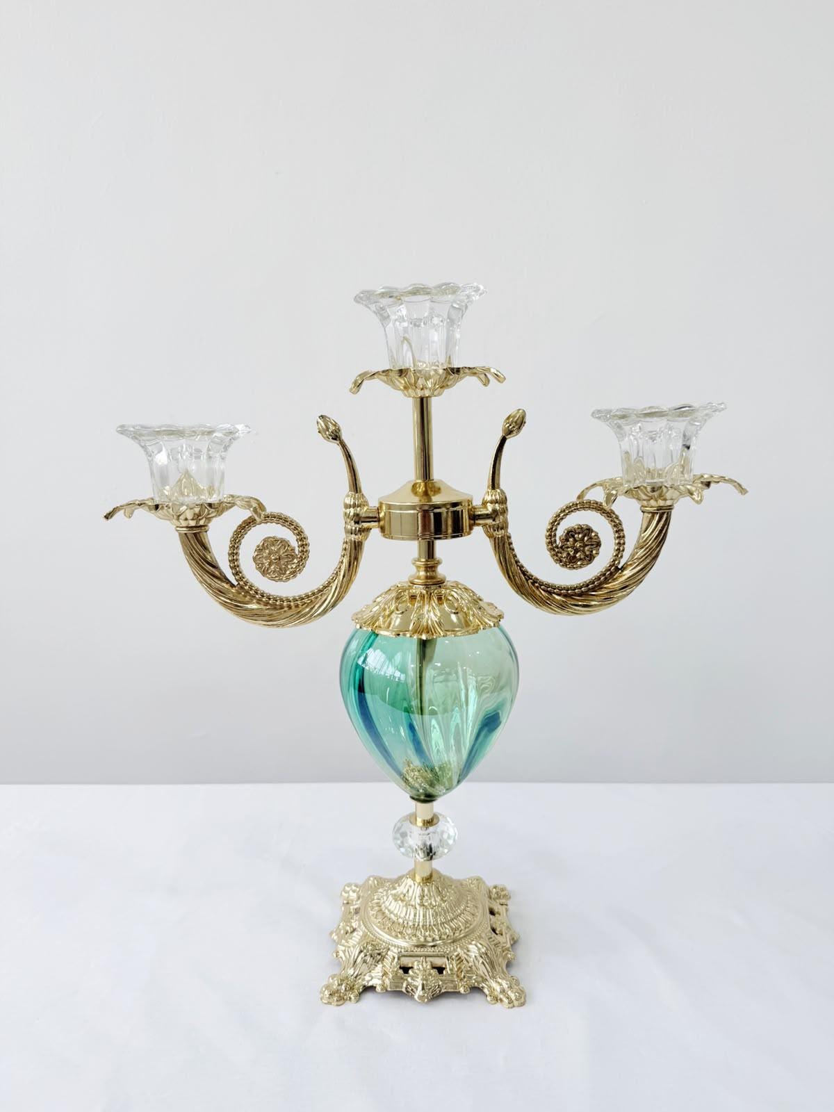 Murano Glass Candelabra | Certified Murano Glass | Made in Italy | Decorative Candle Holder | Collection Pasta di Vetro Verde con base