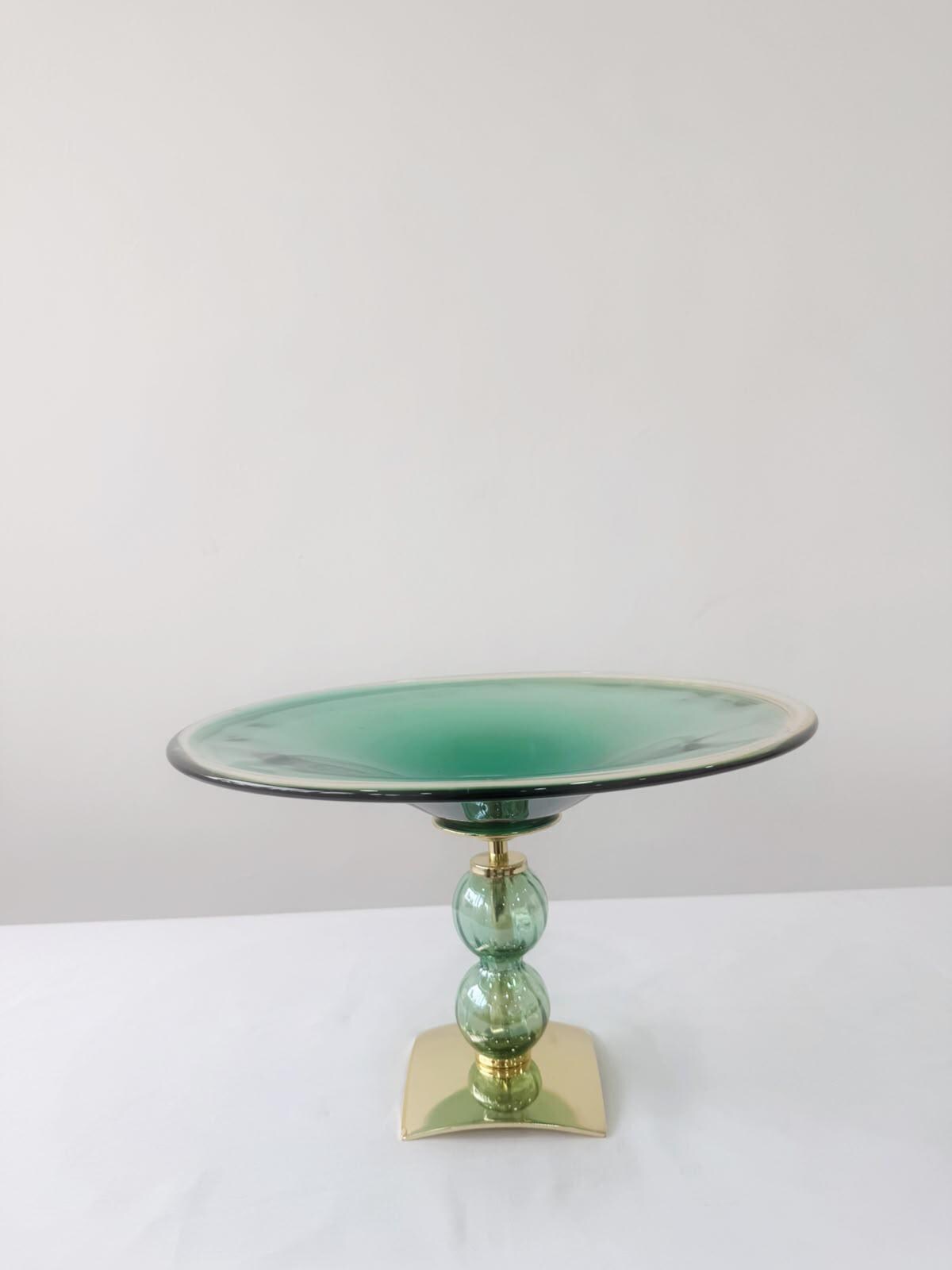 Murano Glass Centerpiece | Certified Murano Glass | Made in Italy | Table Decoration | Collection Pasta di Vetro Verde con base