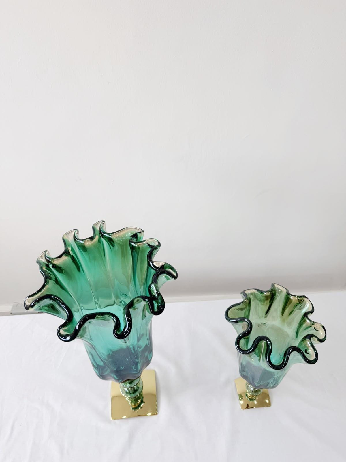 Murano Glass Vase | Certified Murano Glass | Made in Italy | Decorative Vase | Collection Pasta di Vetro Verde con base