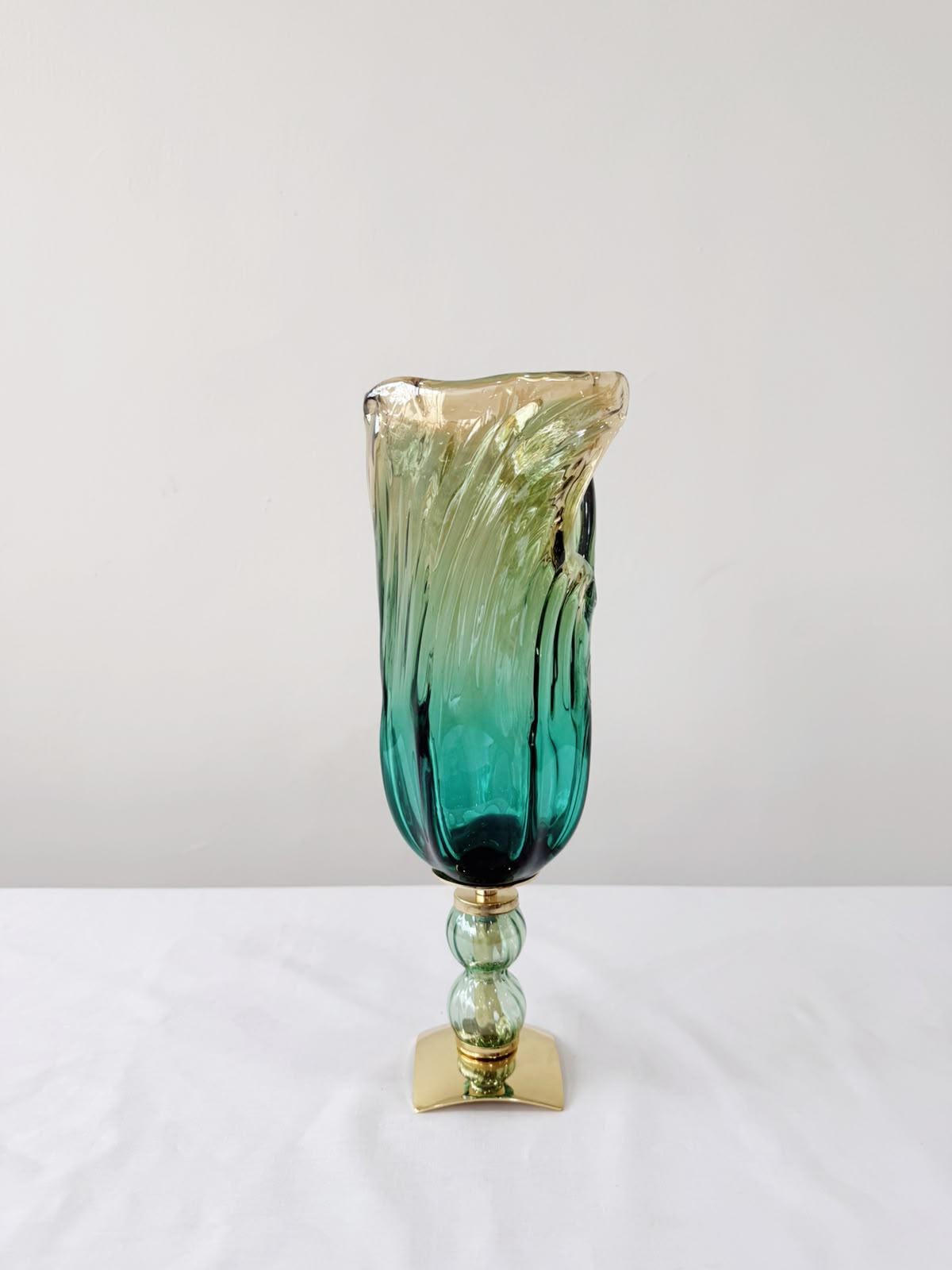 Murano Glass Vase | Certified Murano Glass | Made in Italy | Decorative Vase | Collection Pasta di Vetro Verde con base