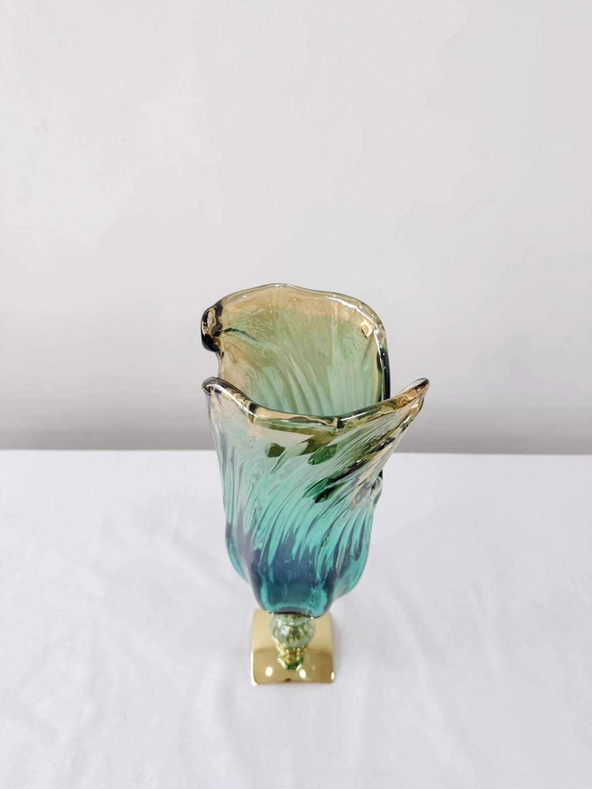 Murano Glass Vase | Certified Murano Glass | Made in Italy | Decorative Vase | Collection Pasta di Vetro Verde con base