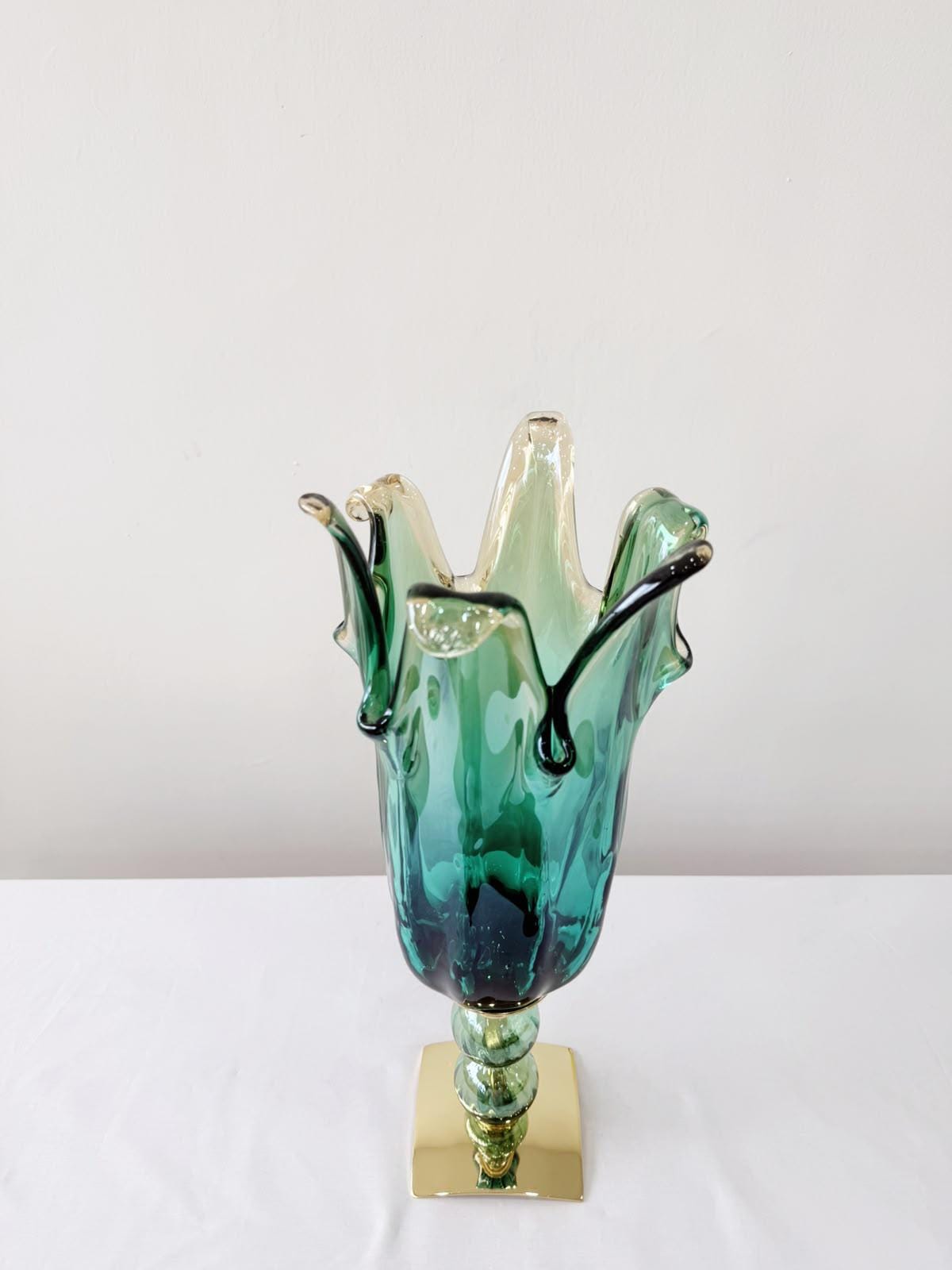 Murano Glass Vase | Certified Murano Glass | Made in Italy | Decorative Vase | Collection Pasta di Vetro Verde con base