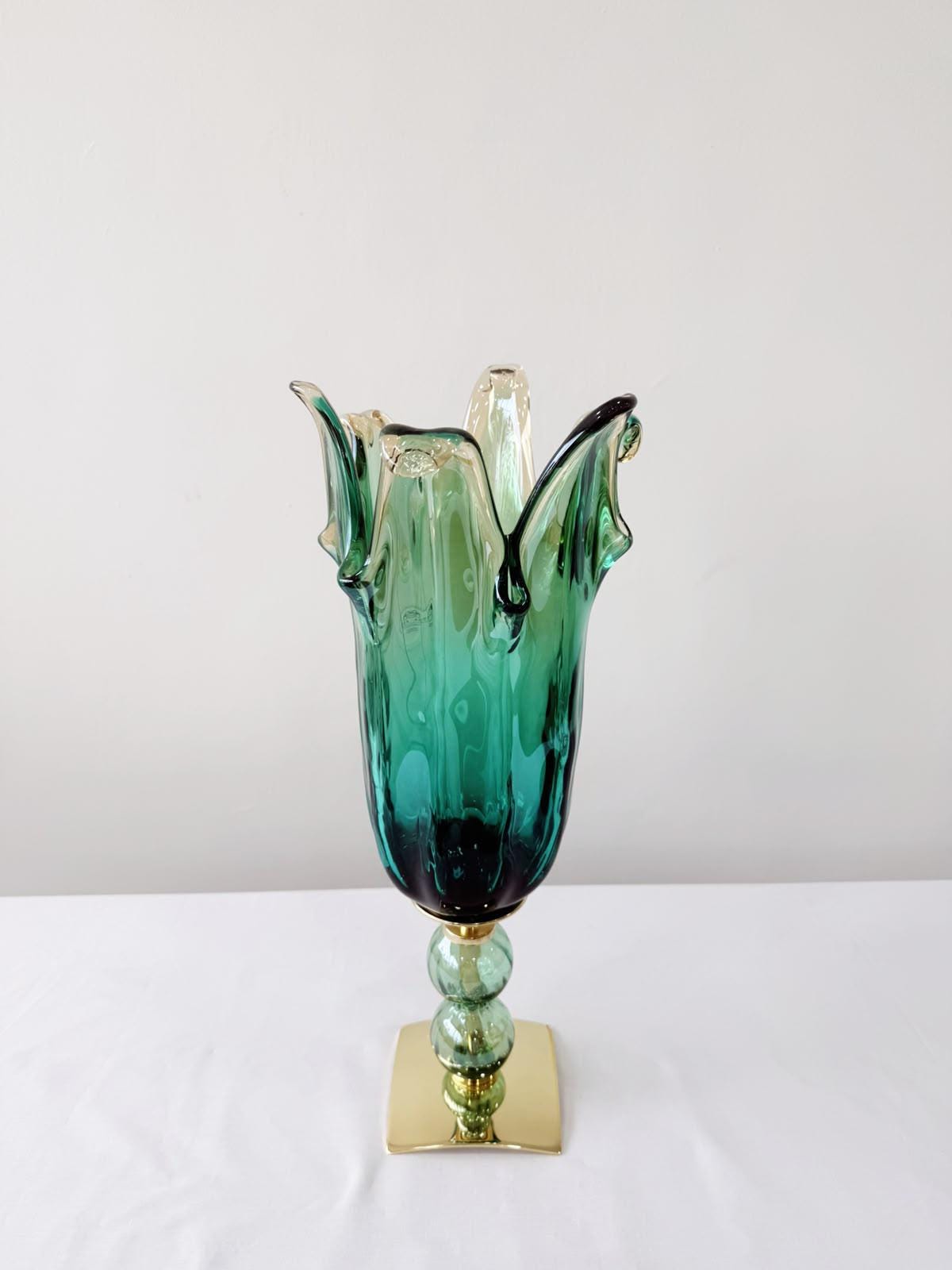 Murano Glass Vase | Certified Murano Glass | Made in Italy | Decorative Vase | Collection Pasta di Vetro Verde con base