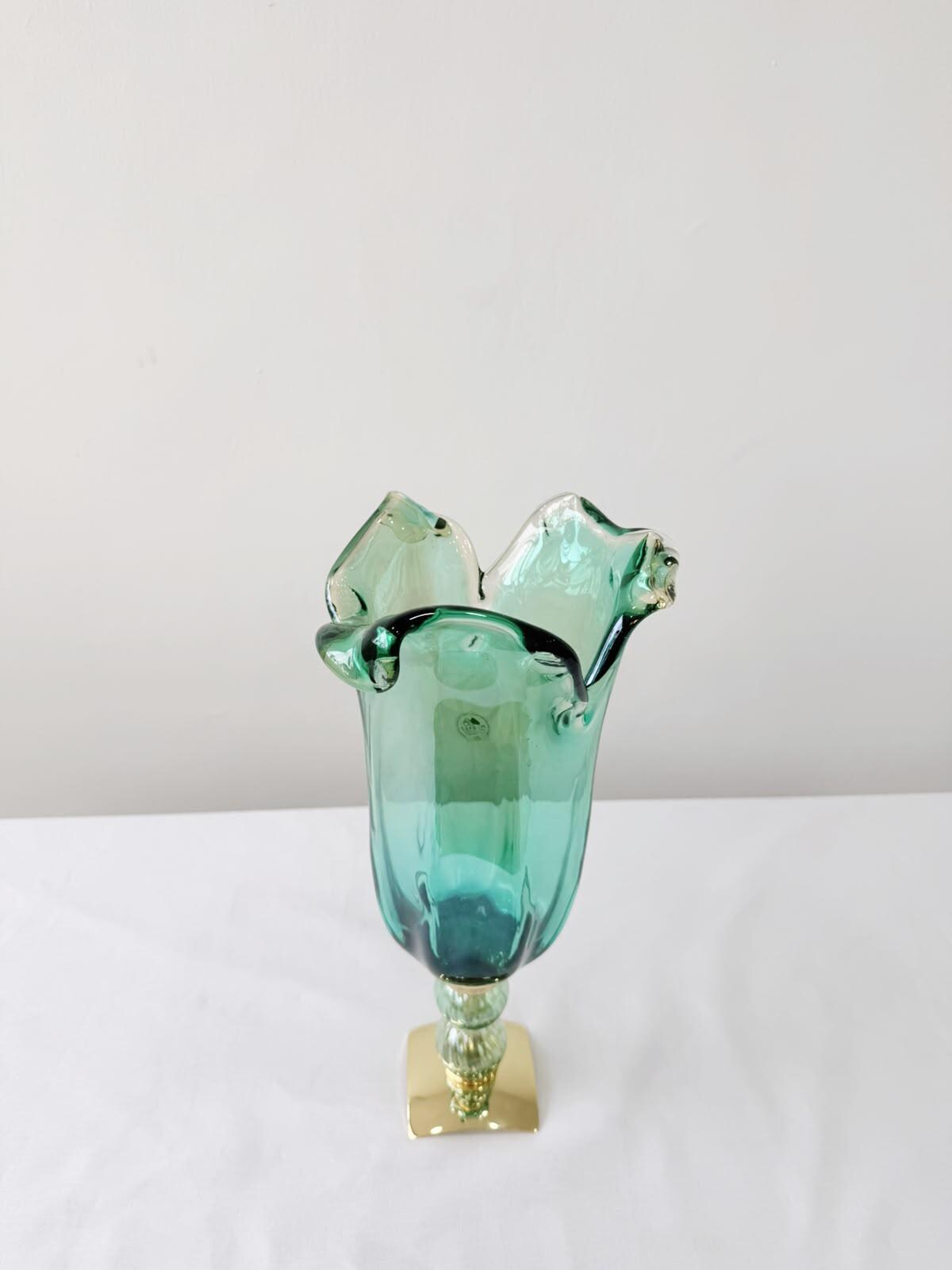 Murano Glass Vase | Certified Murano Glass | Made in Italy | Decorative Vase | Collection Pasta di Vetro Verde con base