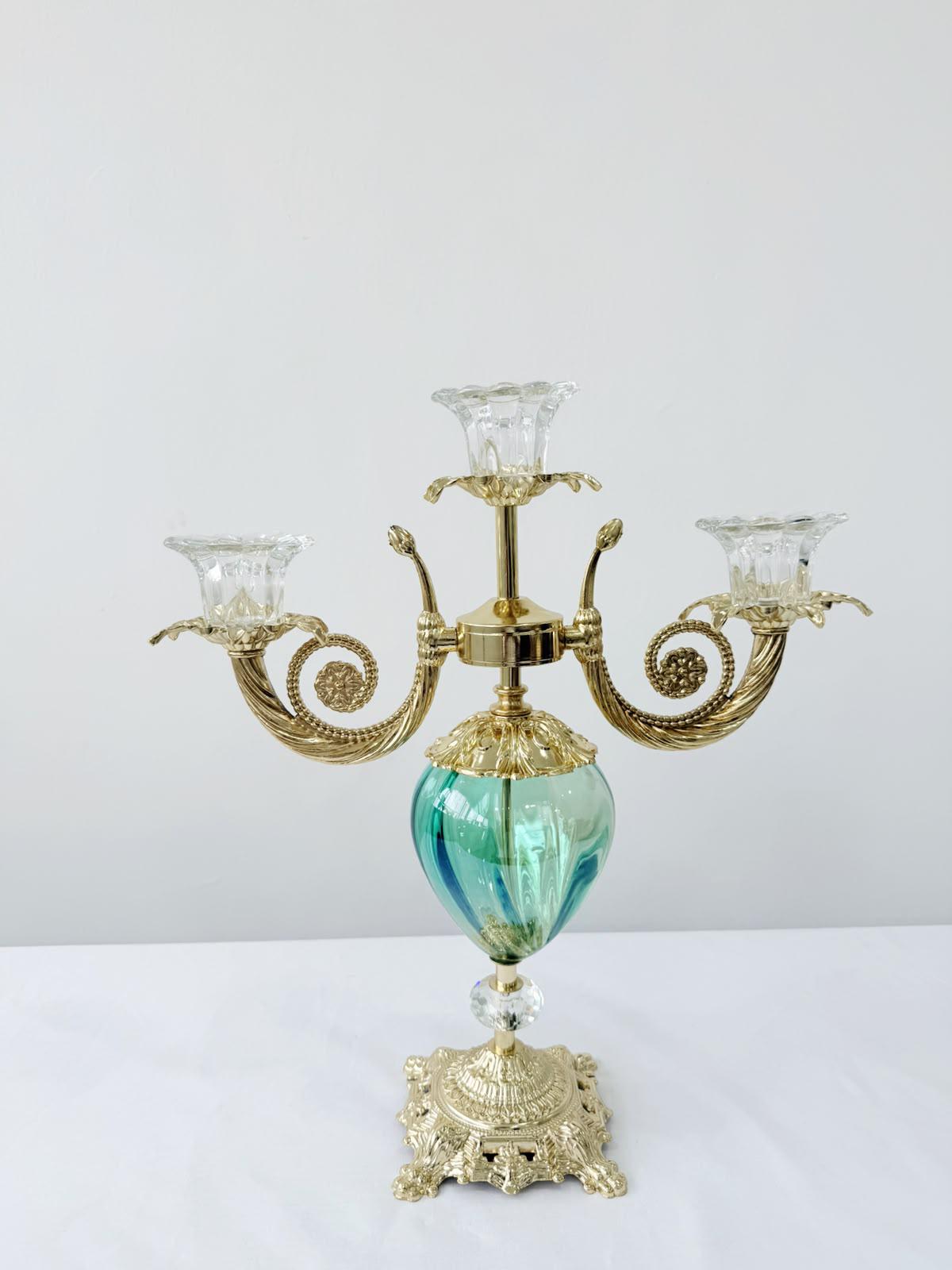Murano Glass Candelabra | Certified Murano Glass | Made in Italy | Decorative Candle Holder | Collection Pasta di Vetro Verde con base